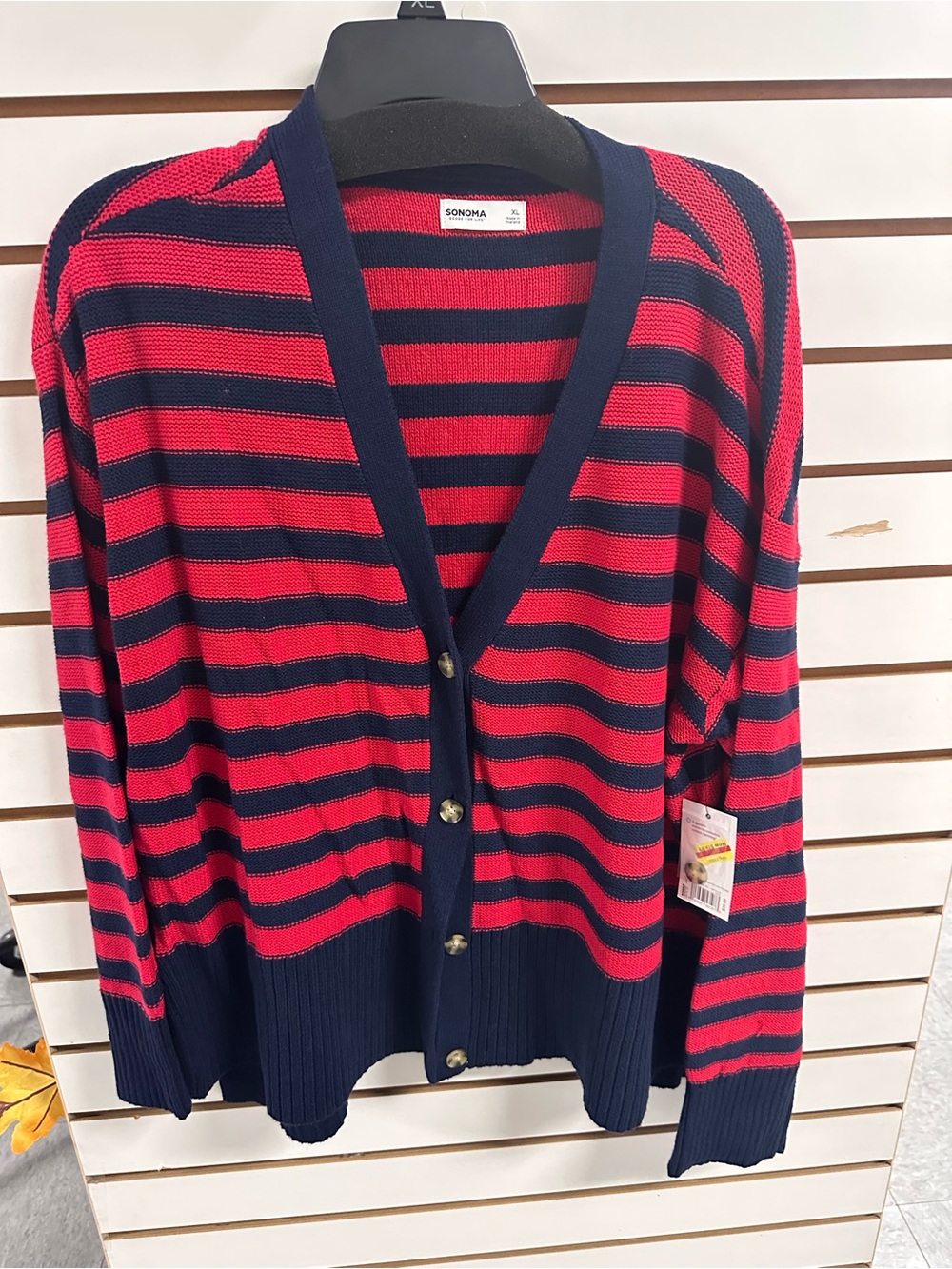 Sonoma Red and Navy Striped Button Cardigan